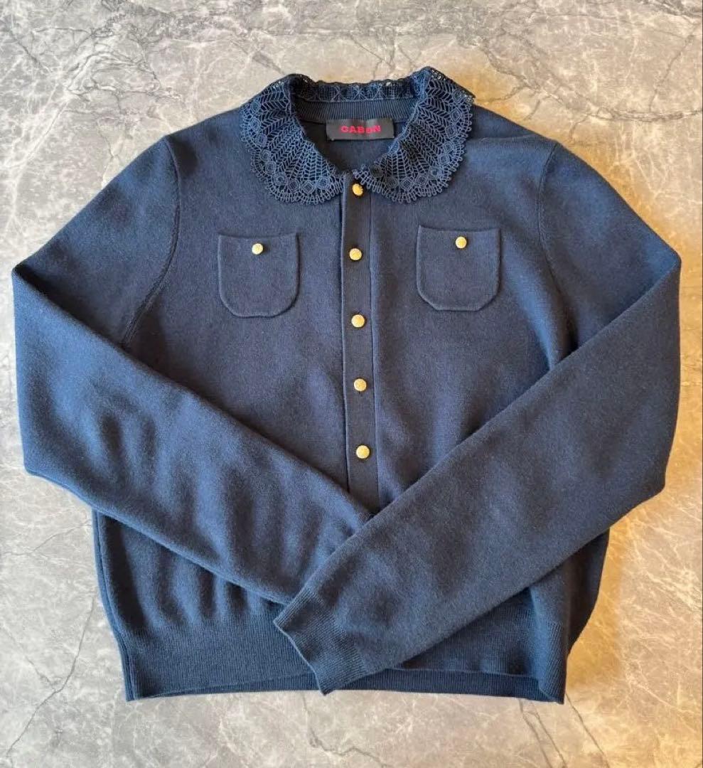 キャバン　caban カーディガン　ネイビー ニットレース