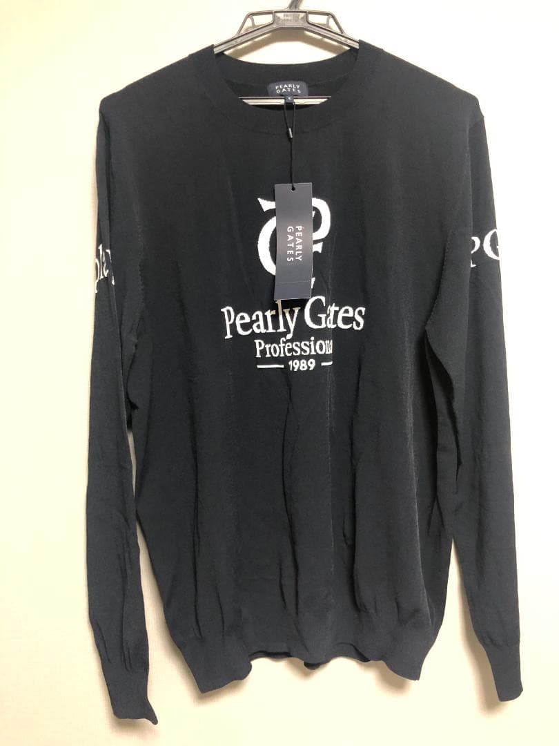 未使用タグ付 パーリーゲイツ クルーネック ニットプルオーバー 5 L ネイビー