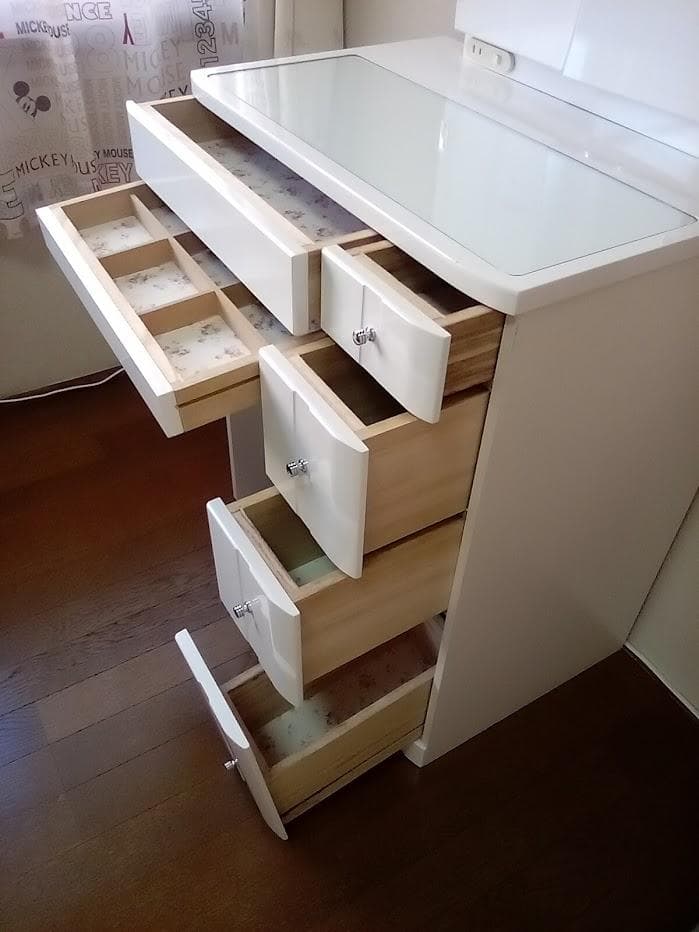 ドレッサー 三面鏡 鏡台 白 ホワイト 引出し 収納 コンセント 照明 送料込み