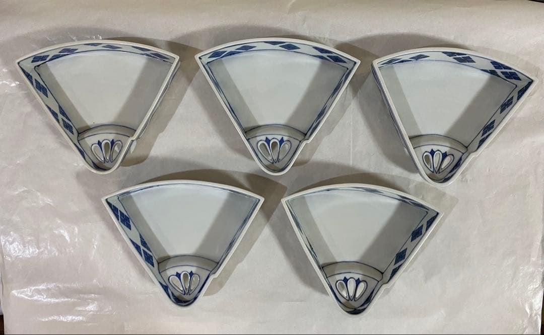 古染付扇面向付　伊万里　有田　5枚