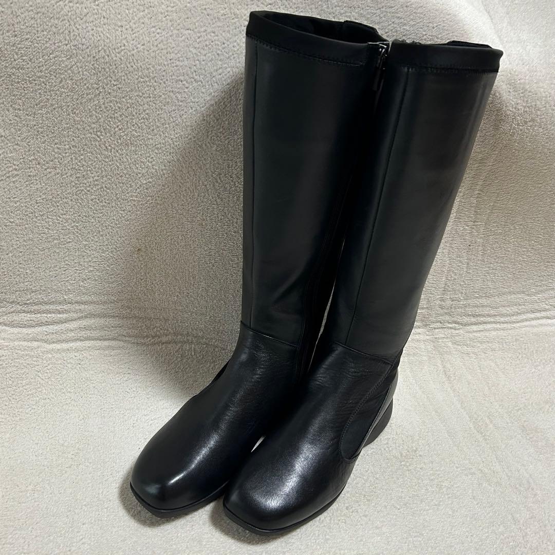 未使用品‼︎【fitfit】レザー　ロング　ブーツ　サイドジップ　黒　23.0
