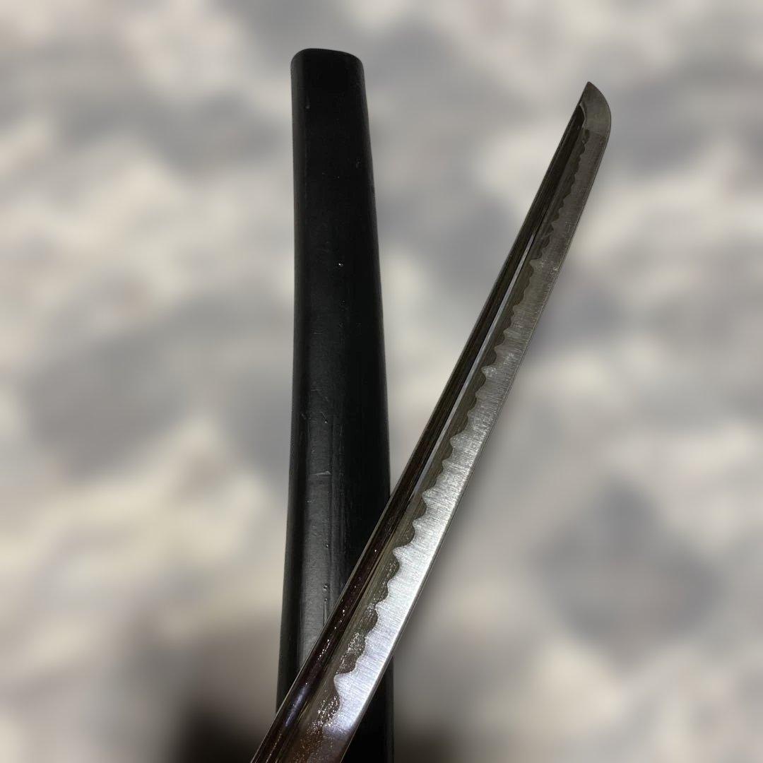 居合刀 黒柄 菊花透し丸鍔 黒木肌鞘