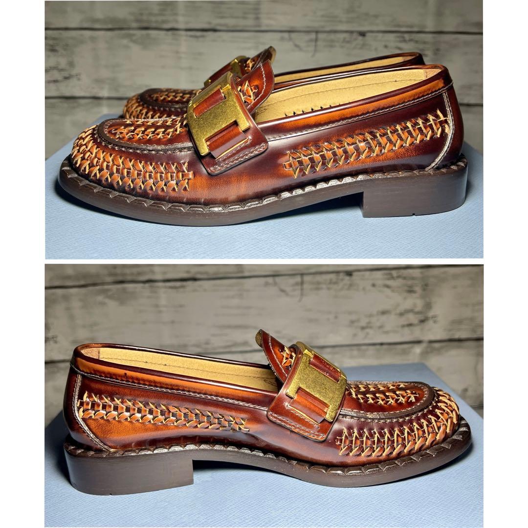 希少美品✨PRADA プラダ ブラッシュドレザーローファー34革靴フラット金具