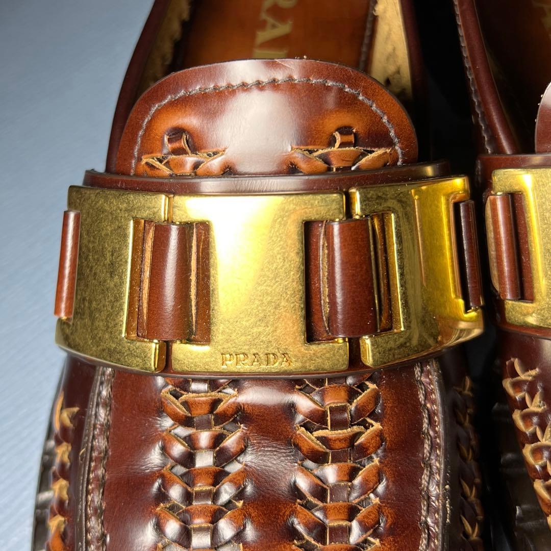 希少美品✨PRADA プラダ ブラッシュドレザーローファー34革靴フラット金具