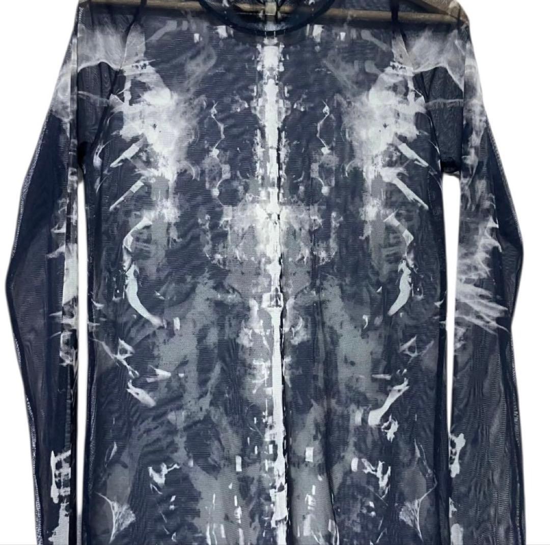 JULIUS スケルトンプリント 長袖カットソー　セカンドスキン　パワーネット