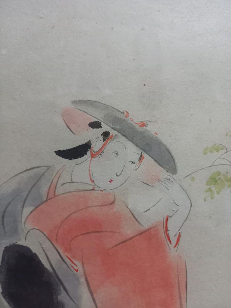 希少　角谷日沙春　美人画　和紙　日本画　記名　押印　有り　額装飾