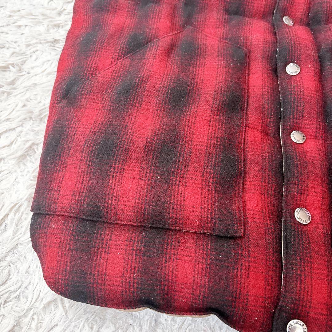 シュガーケーン　ウール　レザーヨーク　ダウンベスト チェック オンブレ　切替　M