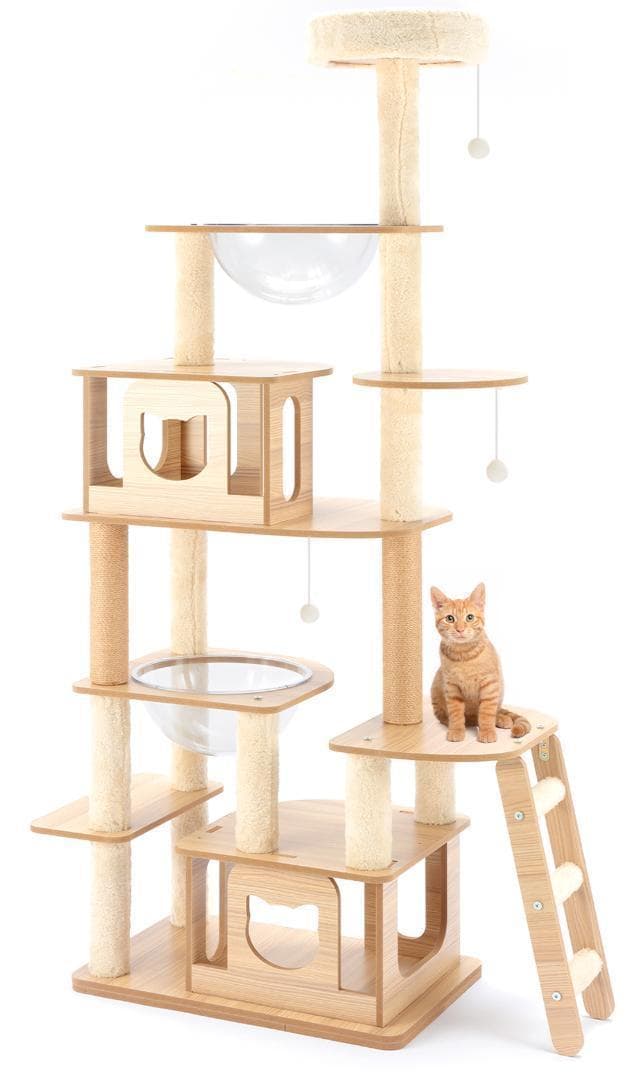 キャットタワー 木製 175cm多頭飼い 据え置き型 宇宙船 爪とぎ おしゃれ