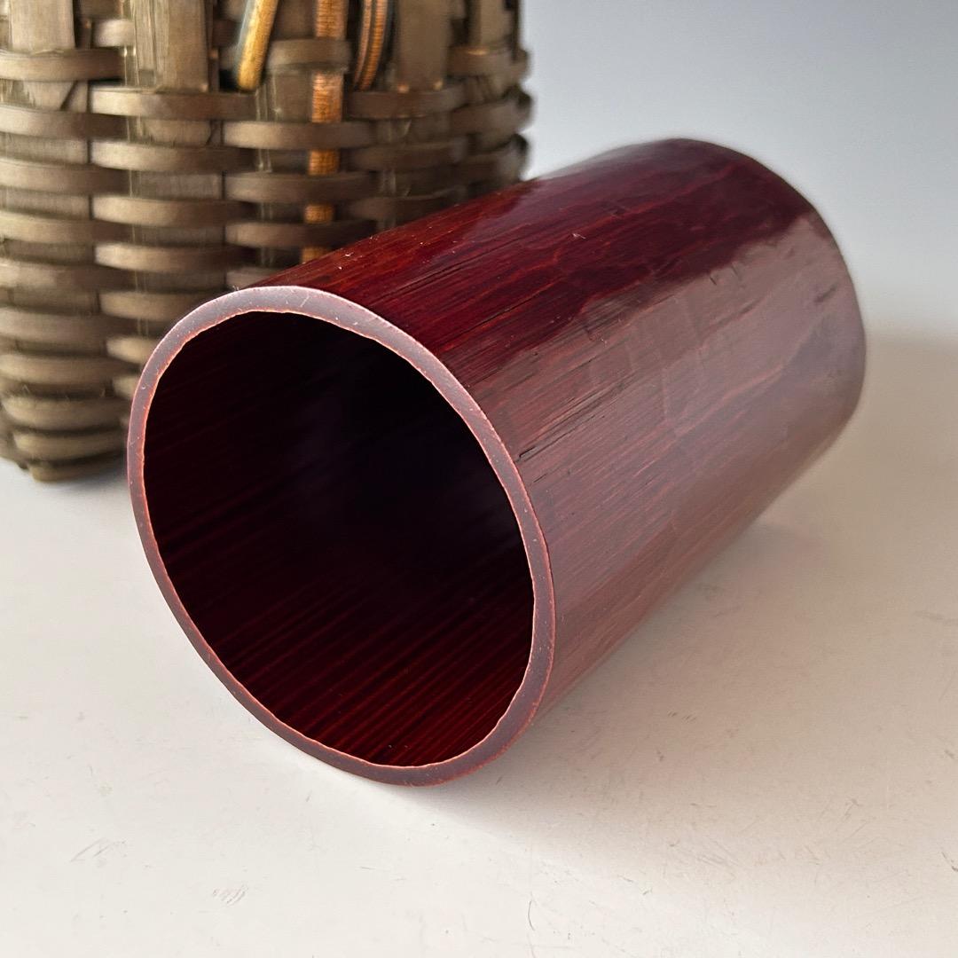 茶道具　即中斎好　南紀　檜　手付　掛籠　花入　熊玄斎　共箱　竹工芸　篭花入　夏