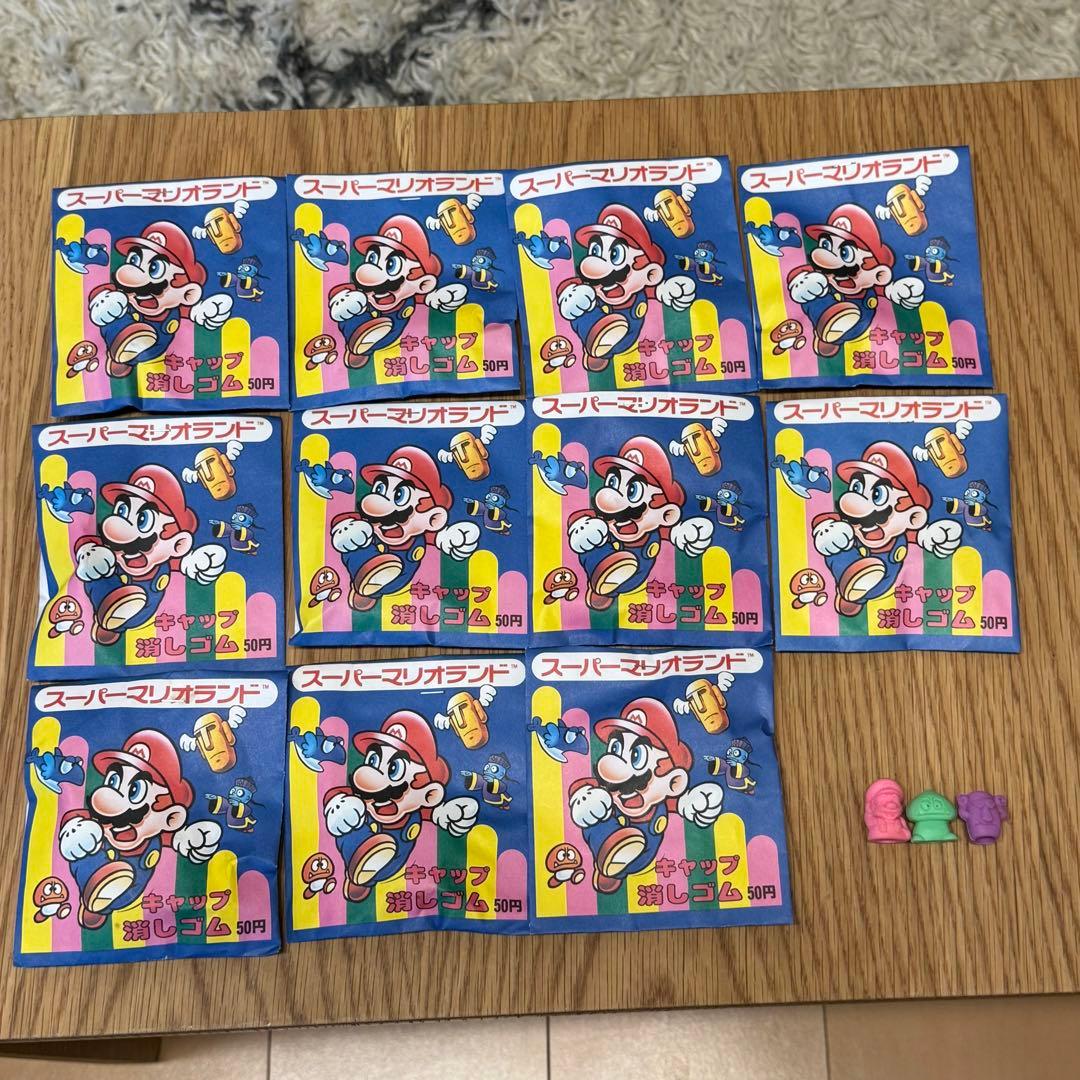 1989年製 任天堂 マリオ キャラクター 消しゴム 未開封10P＋開封見本1P
