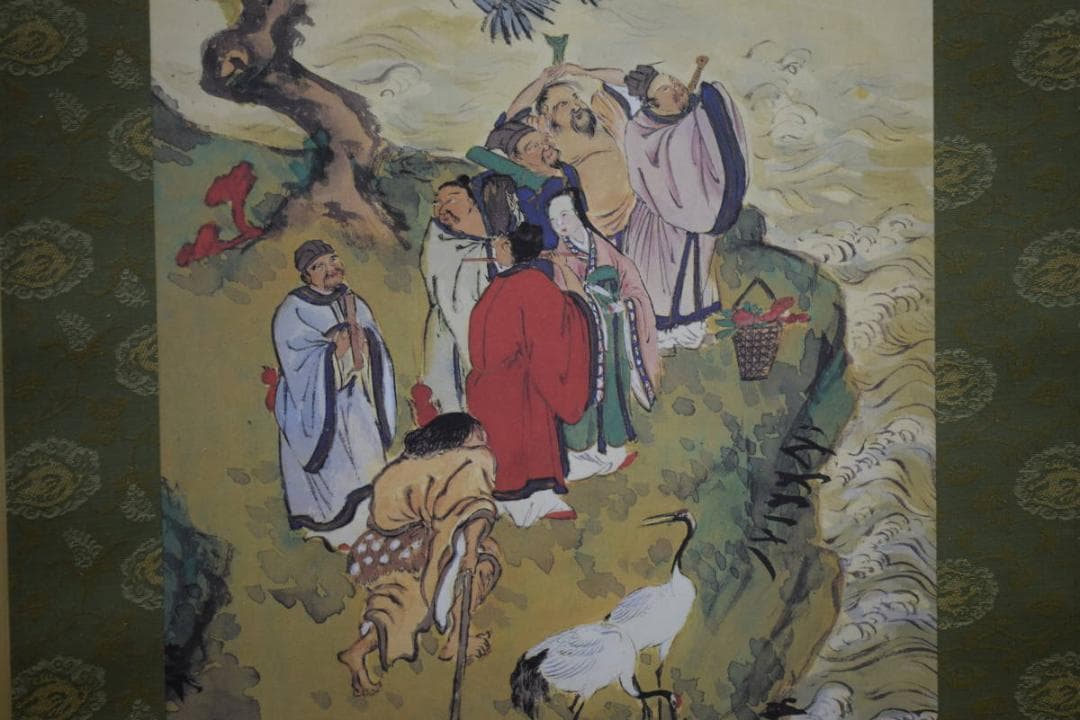 複製/富岡鉄斎/群仙祝寿図/工芸/桐共箱付/布袋屋掛軸HI-111