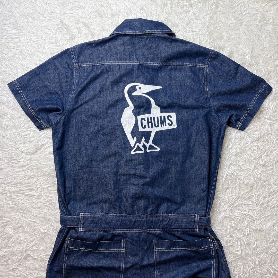 希少✨CHUMS チャムス つなぎ オーバーオール デニム 半袖 L インディゴ
