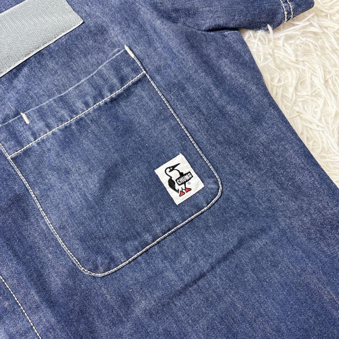 希少✨CHUMS チャムス つなぎ オーバーオール デニム 半袖 L インディゴ