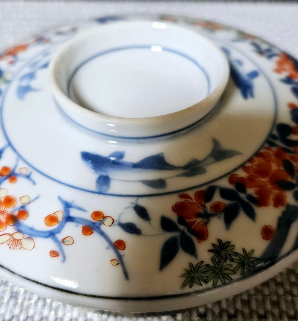 【最上級伊万里❗】江戸末期～明治　画工喜作　細工宗一　柿右衛門手　花と鮎図蓋碗