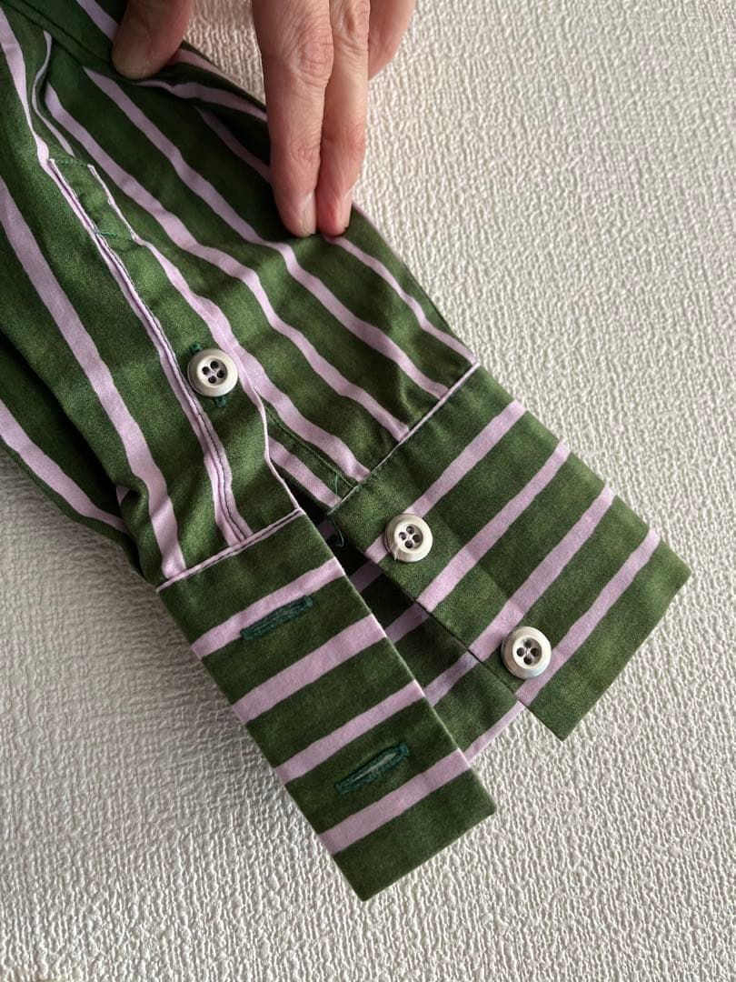 marimekko ピッコロ　緑とピンクの シャツワンピース 36