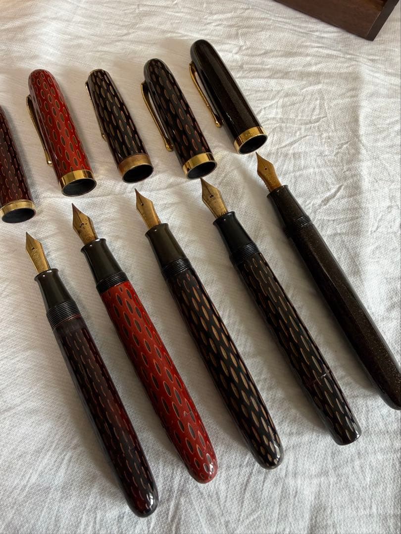 酒井栄助、兜木、鎌倉彫、土填修一万年筆5本セット