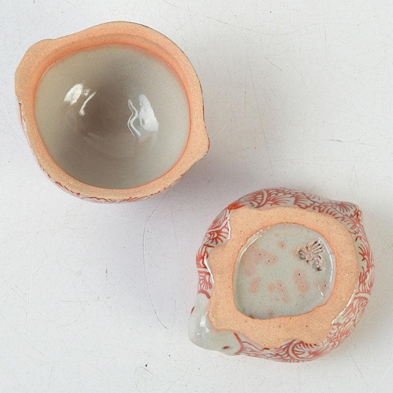 ニコニコ　茶道具　萬古焼　加賀瑞山造　赤絵卯香合　共箱　V　9753