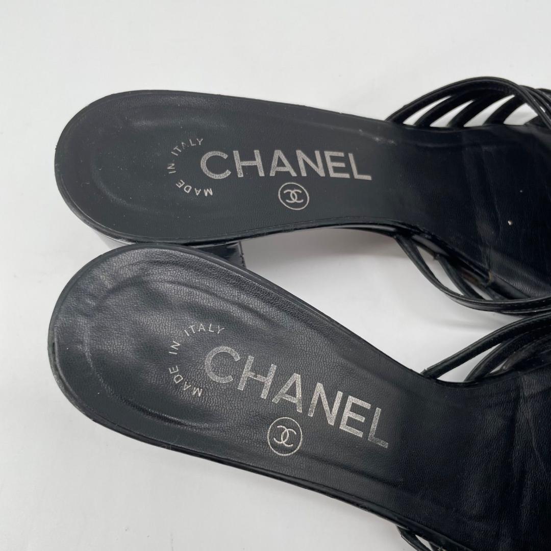 良品✨シャネル ココマーク ミュールサンダル スエード レザー 黒 ブラック