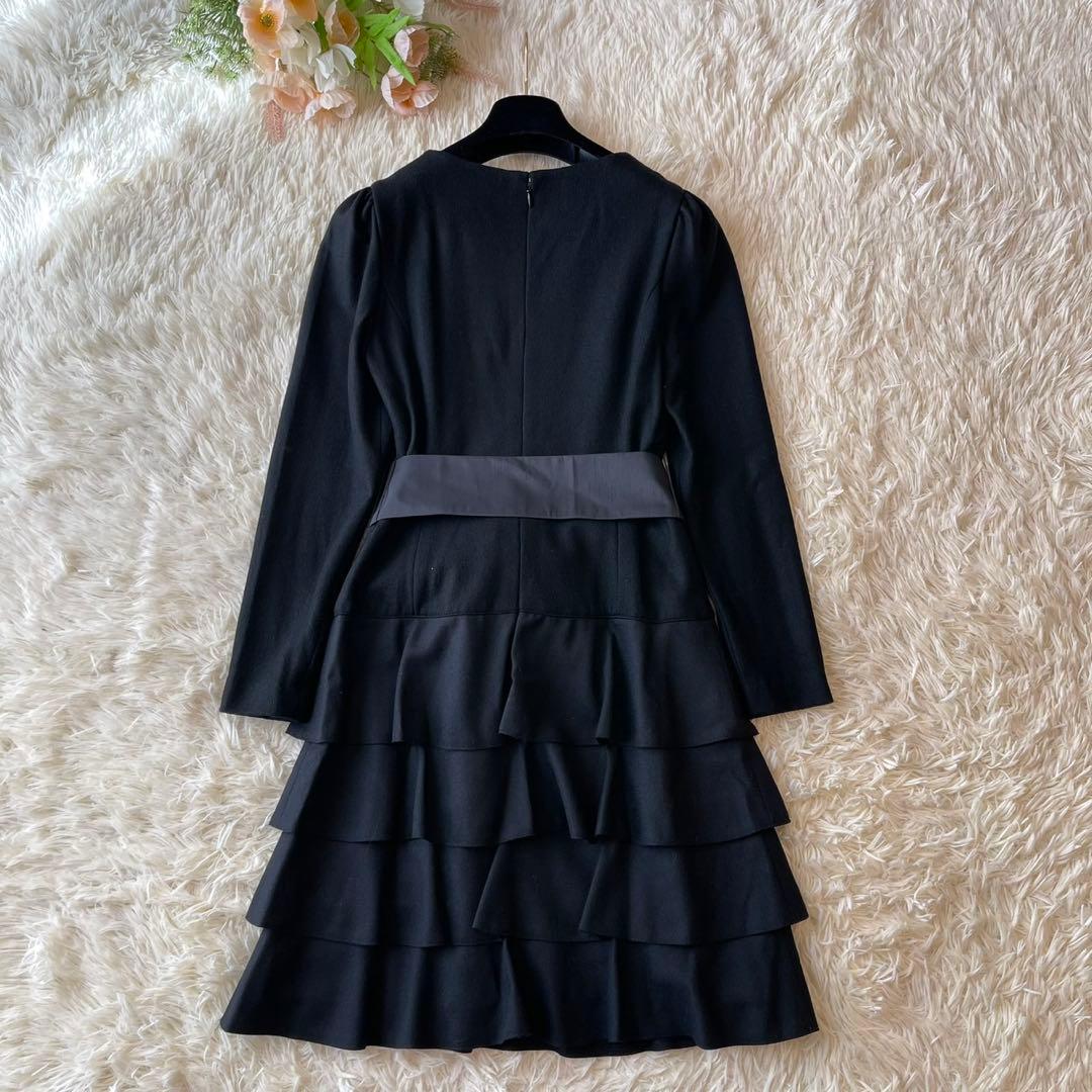 極美品 M'S GRACY ウール ティアード ワンピース ブラック 36