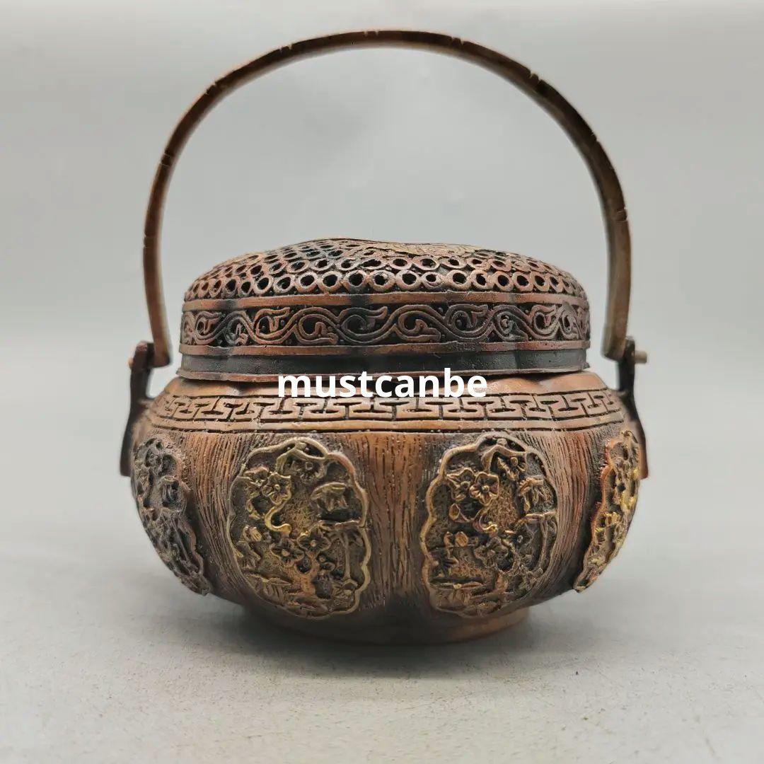 銅製 提梁暖手炉 八宝手炉 香炉 香道具 店舗 室内 装飾品 工芸品 置物