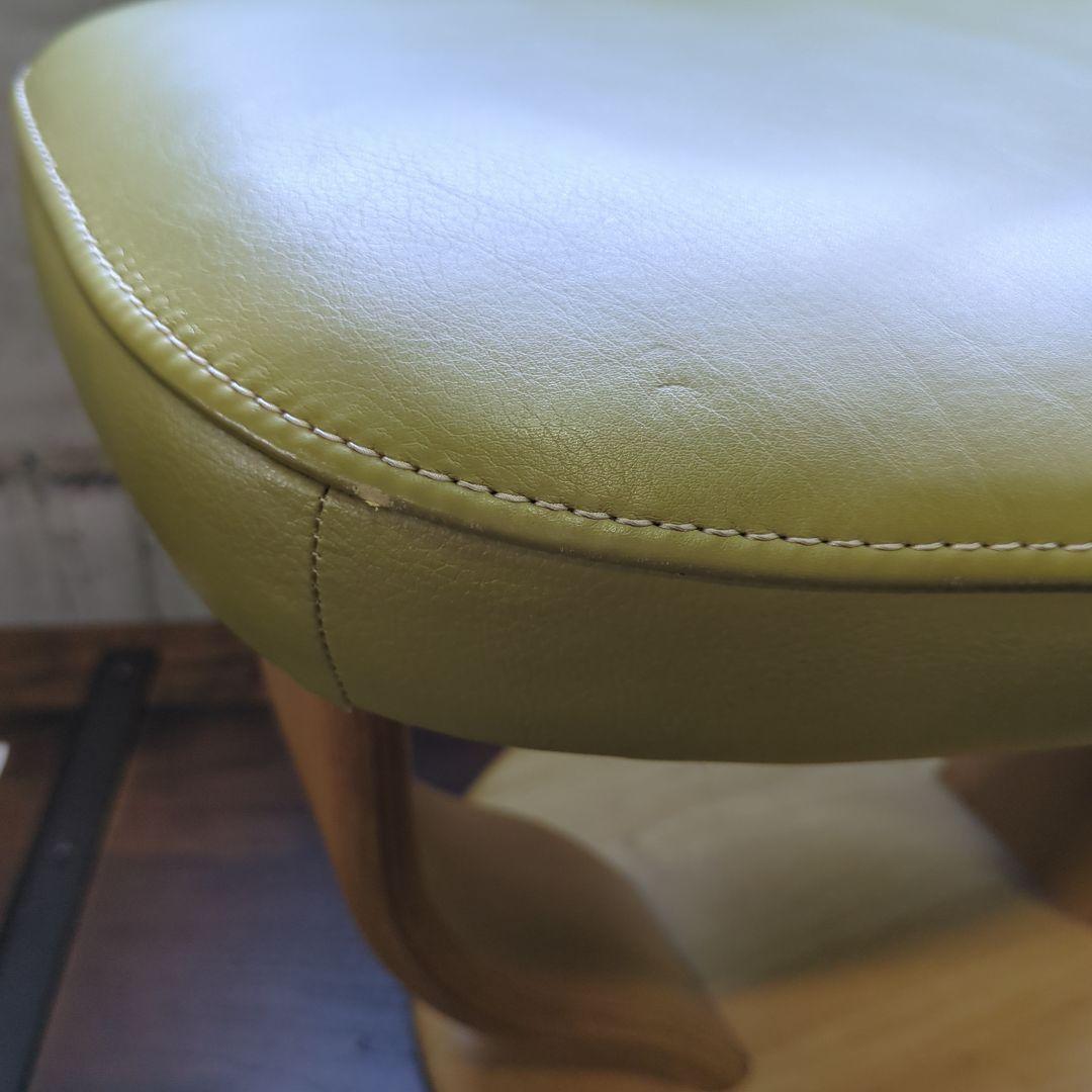 カリモク ◆ 本皮 オットマン レモンイエロー モスグリーン ベージュ レトロ