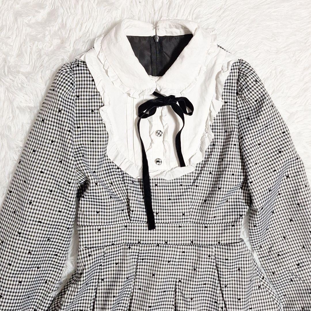 honey cinnamon　ハートドット　ベロアリボン配色ヨークワンピース