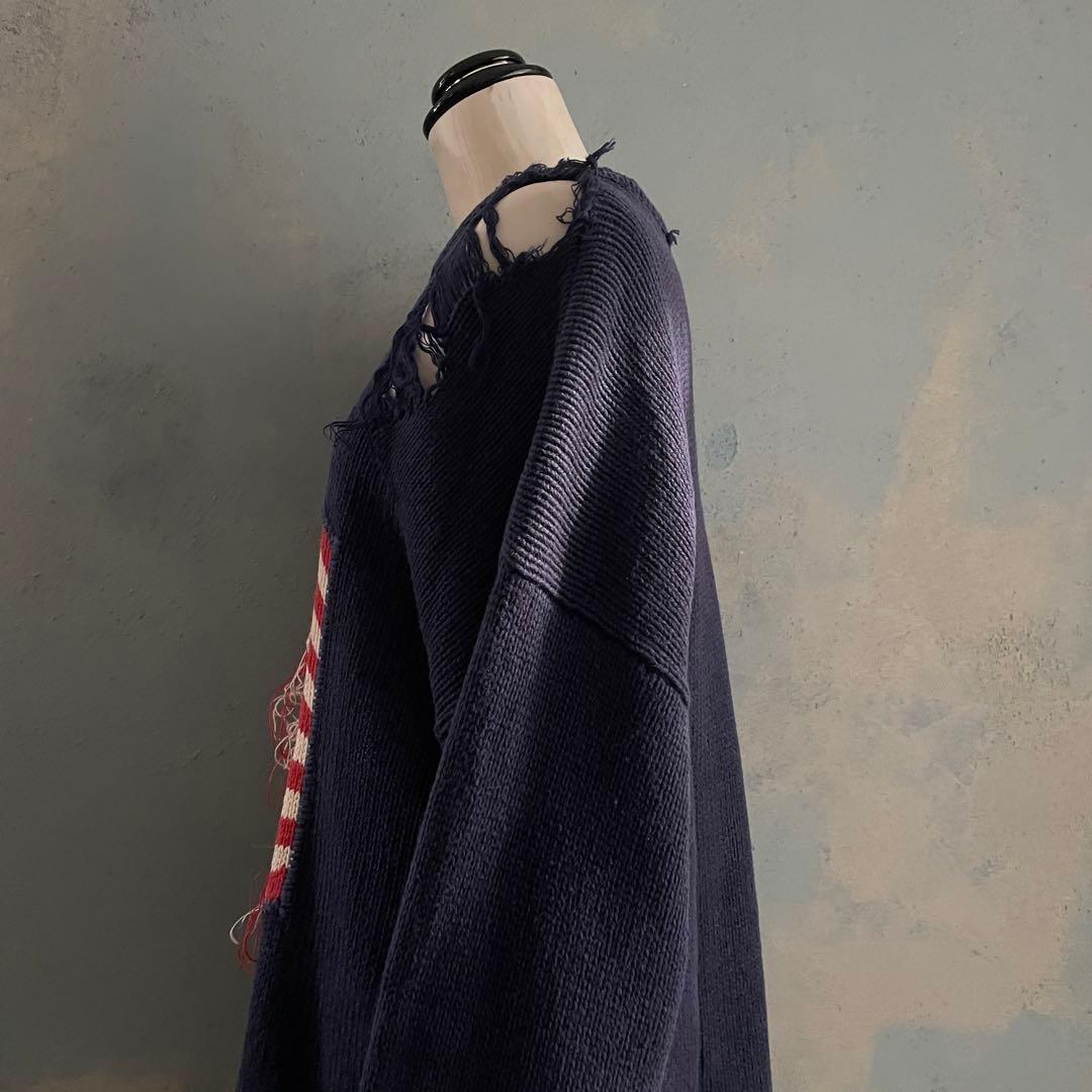 90's john ashford”麻綿”星条旗”Boro knit