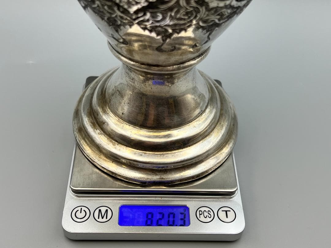 ととろ　銀製　ライオンマーク　三越　銀花瓶　花入れ　手彫　重量約820g