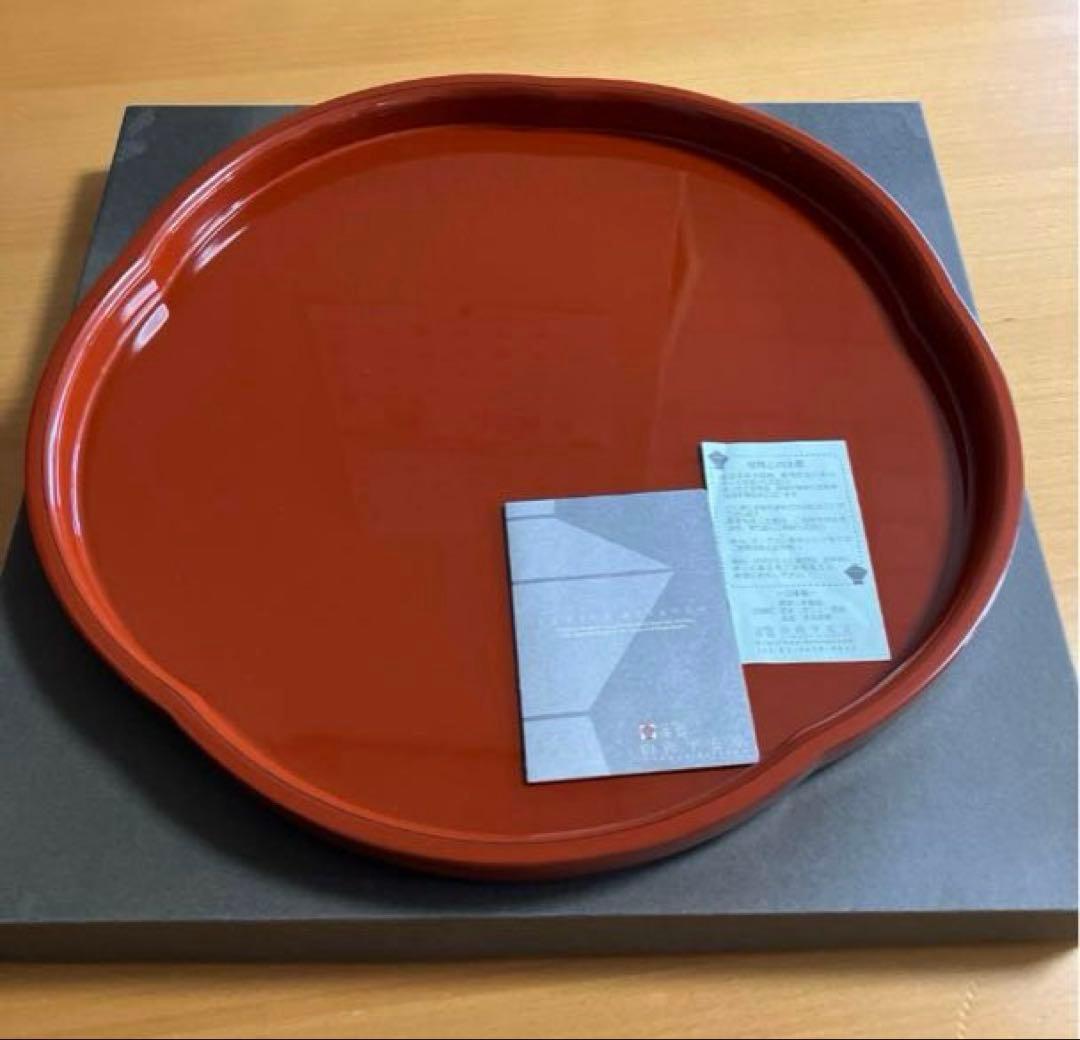 【未使用】 山田平安堂　梅盆　朱塗り　研出（大）　天然木　廃盤　希少サイズ