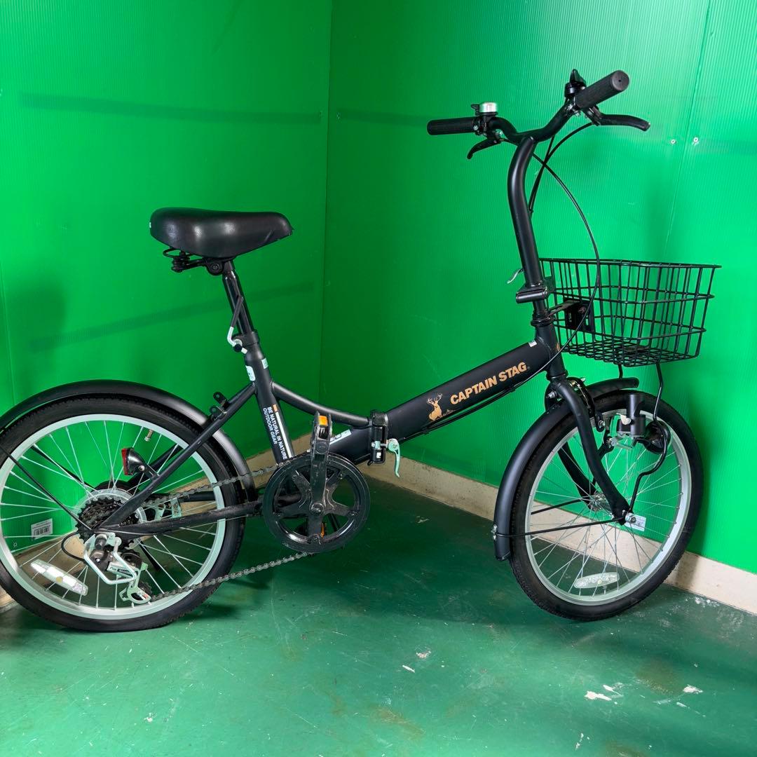 美品 CAPTAIN STAG 折りたたみ自転車 前カゴ付き