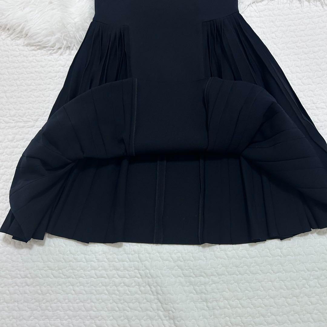 美品♡FOXEY サイドプリーツニットワンピース　フレア　38 ダークネイビー