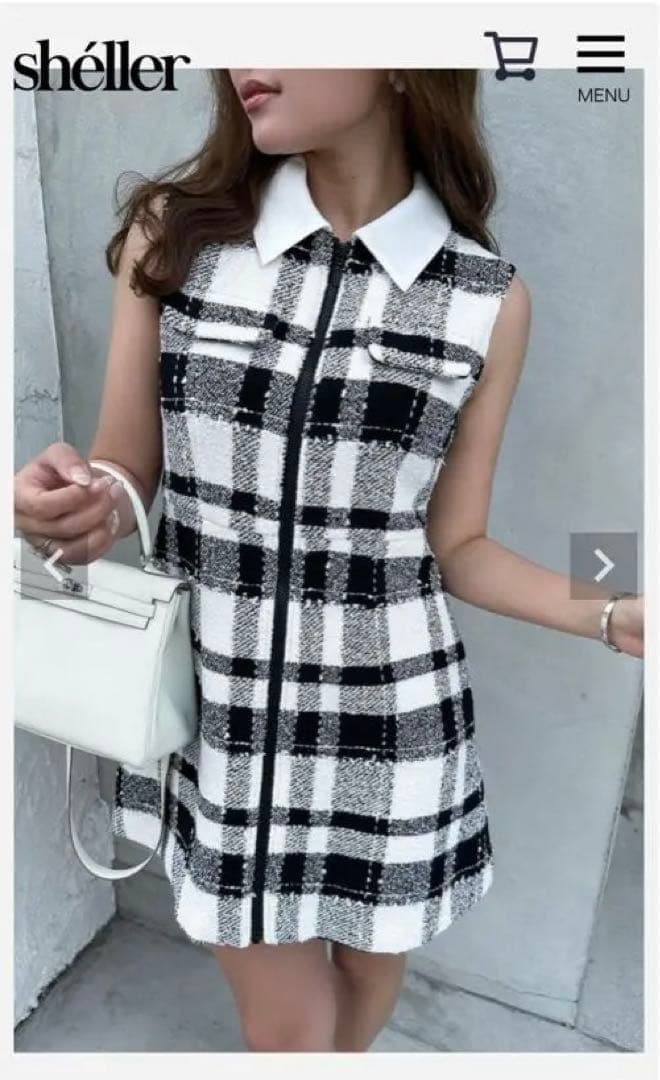 シェリエ shellerチェック柄ノースリーブミニワンピース