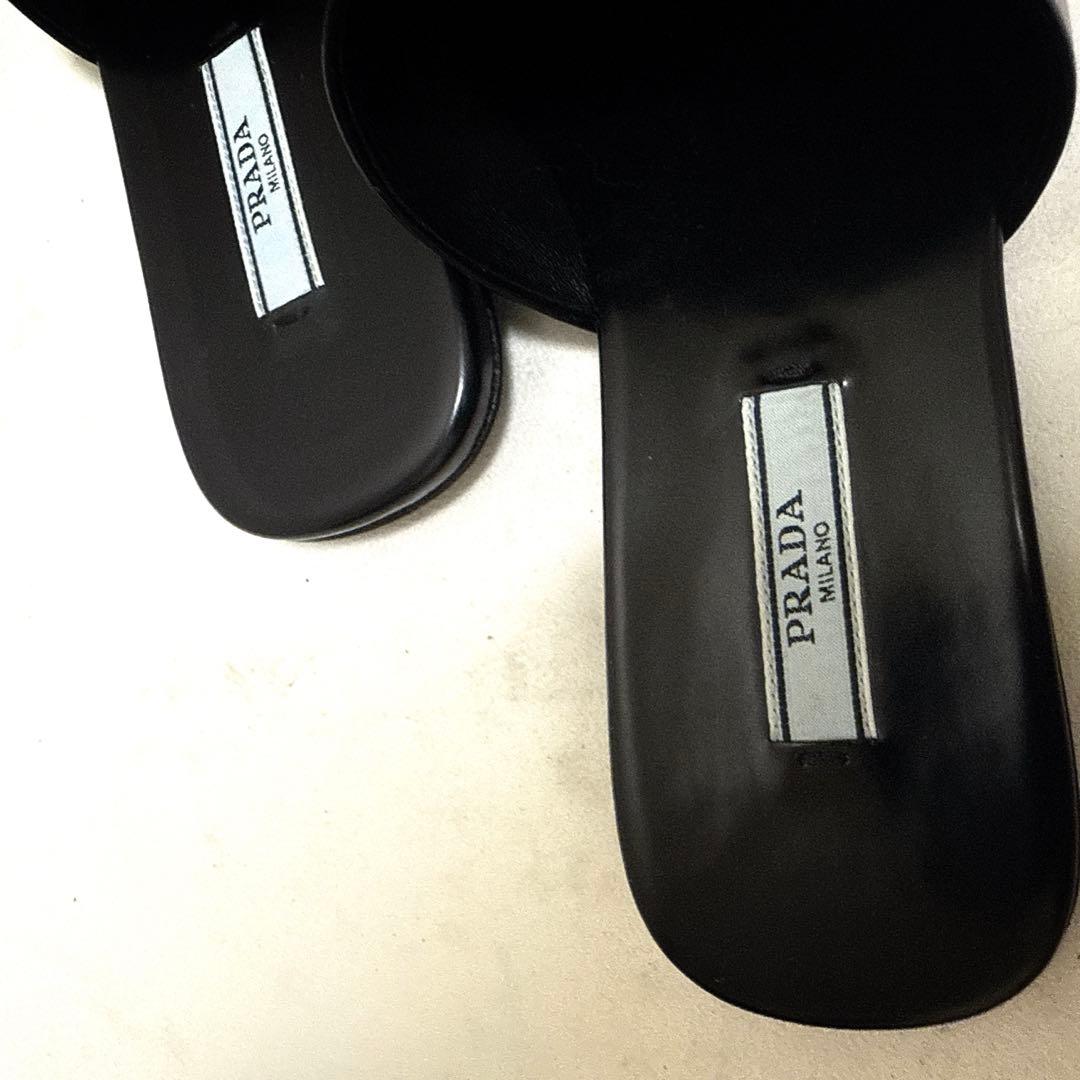 PRADA プラダ ロゴ ミュール サンダル 36 黒 ブラック　フラット