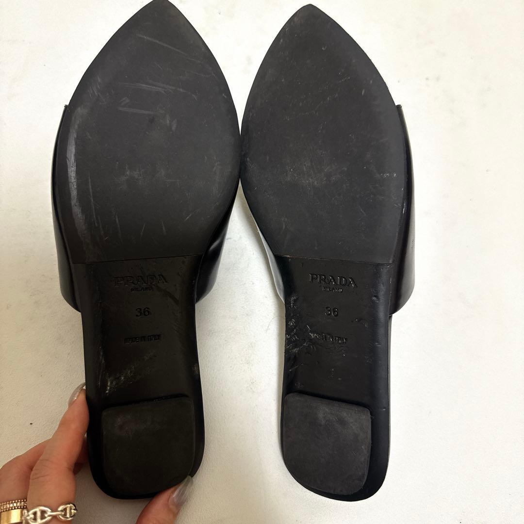 PRADA プラダ ロゴ ミュール サンダル 36 黒 ブラック　フラット
