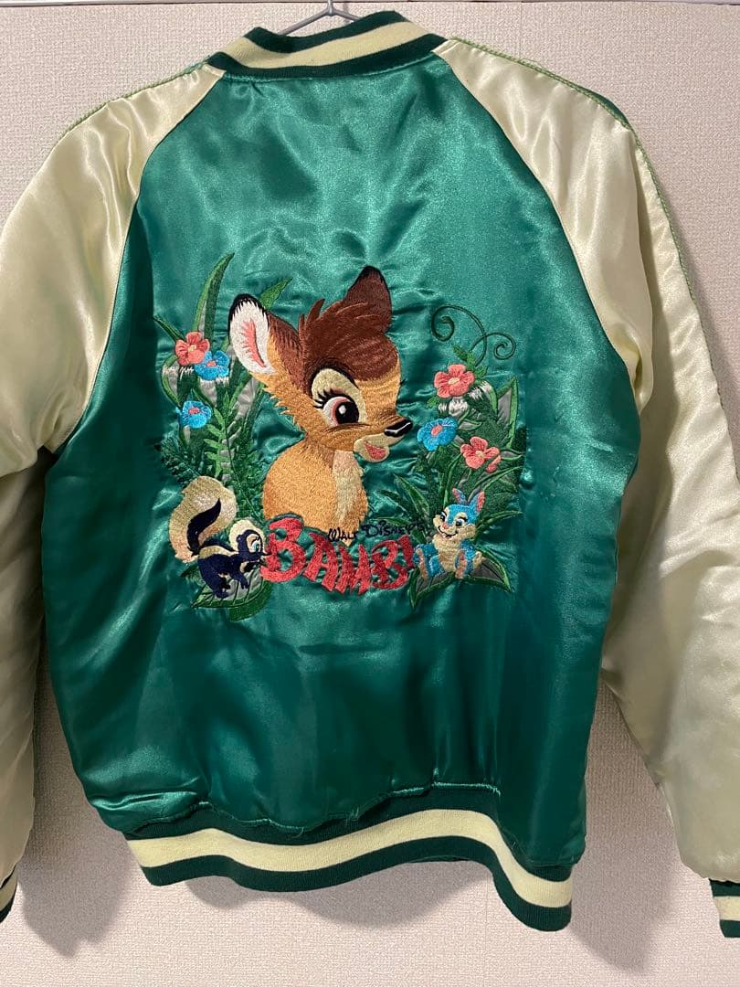 【ディズニー年代物】バンビ刺繍スカジャン　グリーン