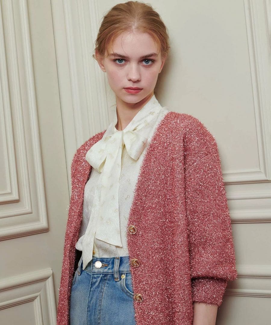 【LOULOU WILLOUGHBY】フィルムラメミドルカーディガン