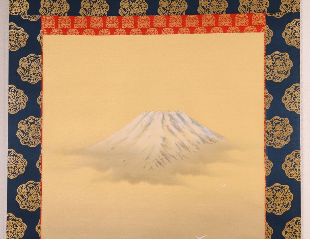 【真作】日本画 国井幸雪 武者図 絹本 掛軸 富士 金泥 國井幸雪 MB118