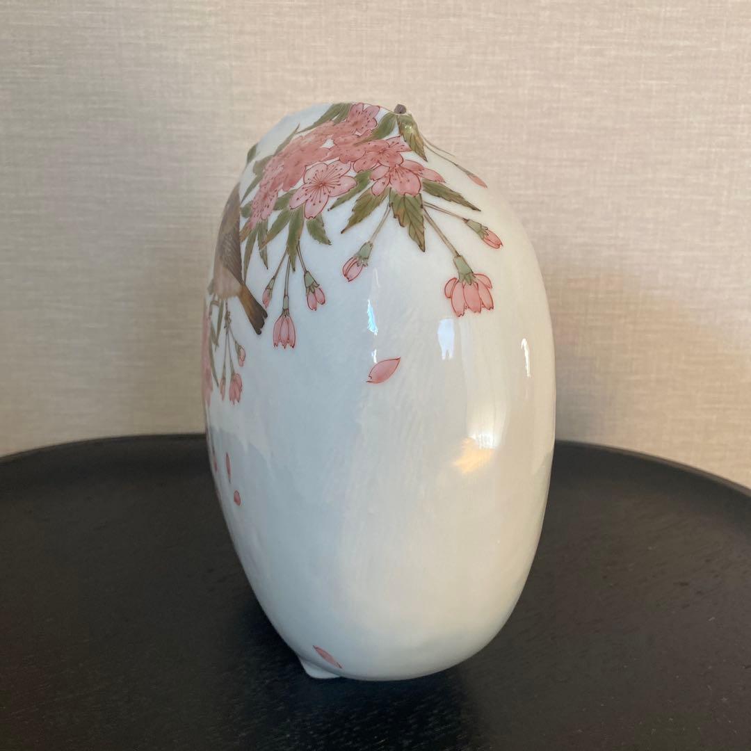 九谷焼＊山田 義明＊桜に雀 扁壺・花器