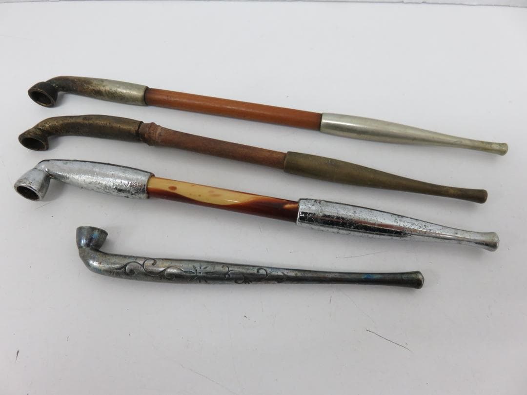 アンティーク キセル 4本セット 煙管 竹製 木製 金属製 レトロ 古道具 骨董