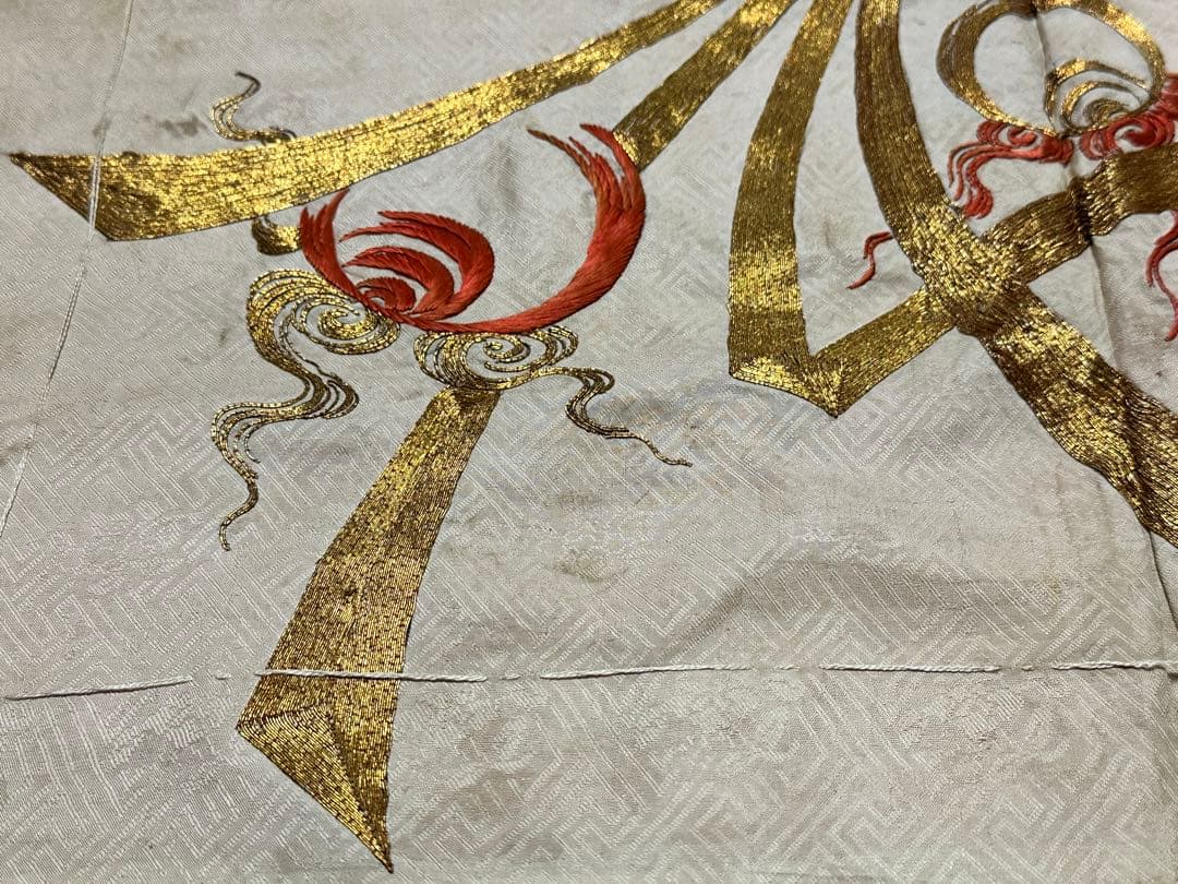 江戸期 熨斗目模様 時代袱紗 金駒刺繍 綸子 歴史資料