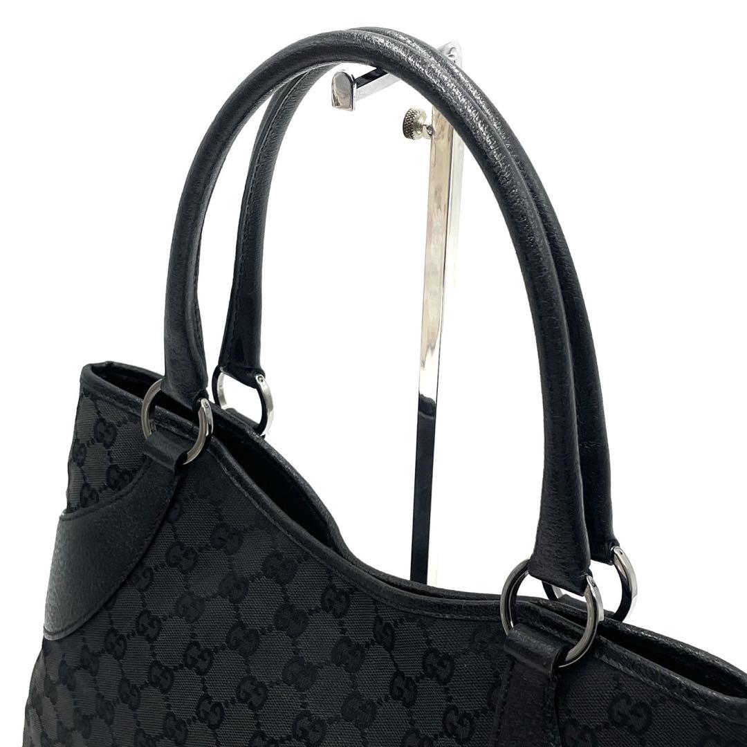 美品● GUCCI グッチ ハンドバッグ GGキャンバス ブラック レザー
