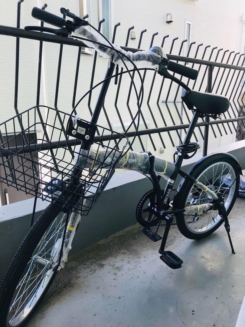 折りたたみ自転車 ブラック 前バスケット付き