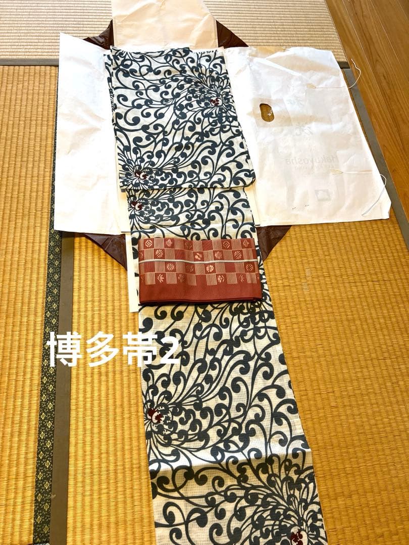 竺仙綿紅梅　浴衣・帯セット　夏訪問着