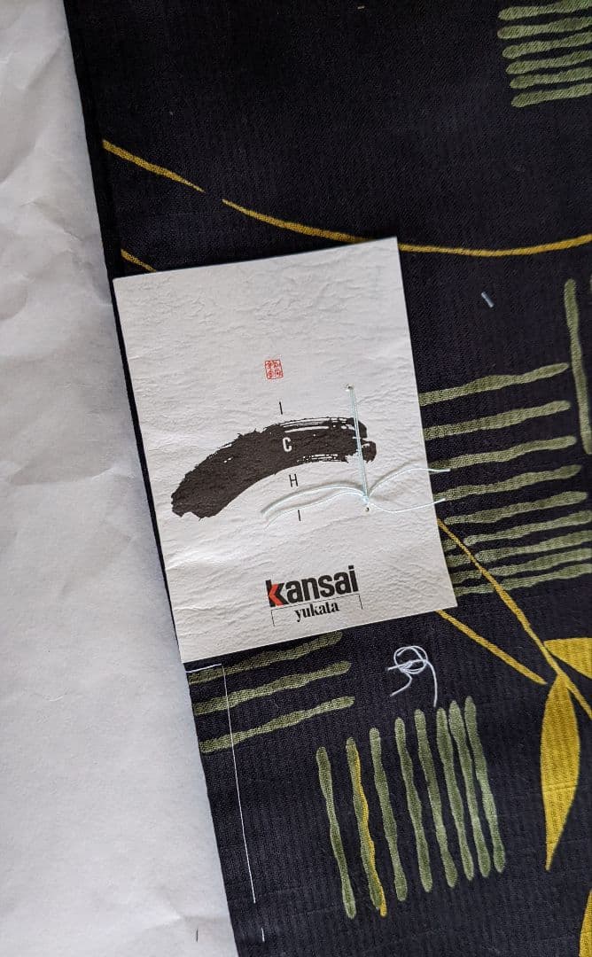 新品浴衣 Kansai 山本寛斎 綿絽 黒 濃紺 大人 蛍 仕付け糸 綿100%