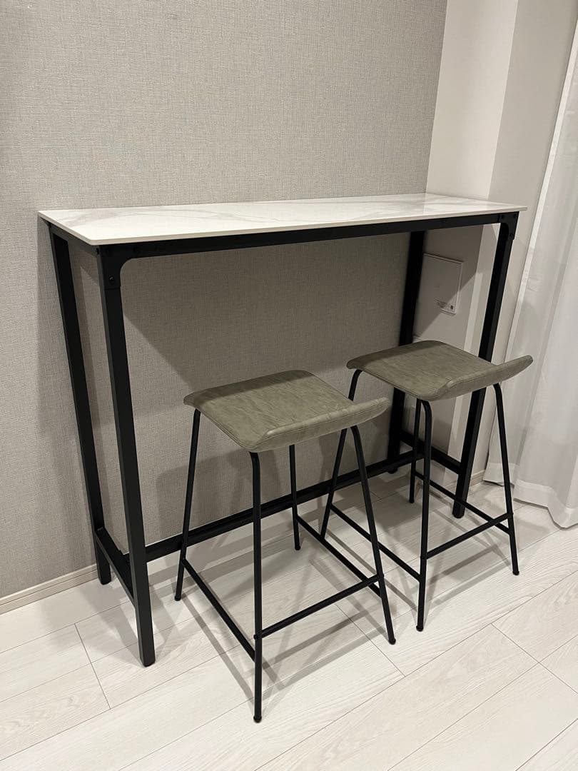 【2/7まで】【美品】カウンターテーブル ３点セット 大理石調