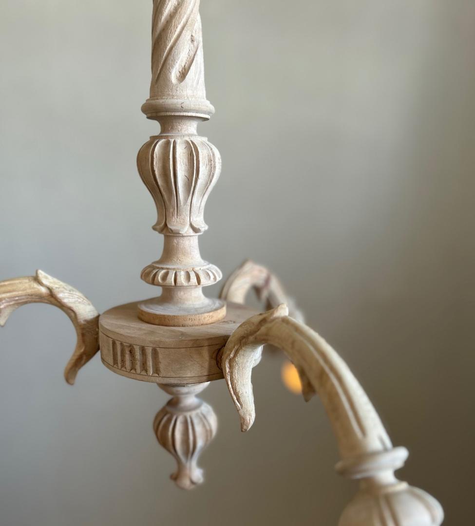 フランスアンティーク　木製シャンデリア　３灯　シャビー　店舗什器