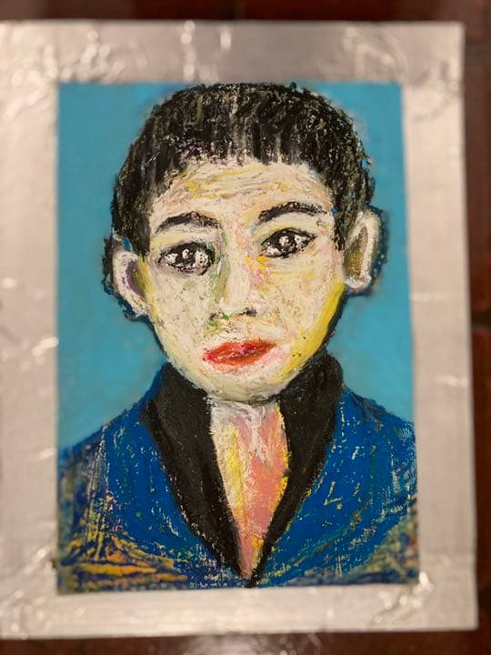 空飛ぶ画家、糸川裕志の長男、糸川文英の肖像画、油絵、SM.額入り、真作