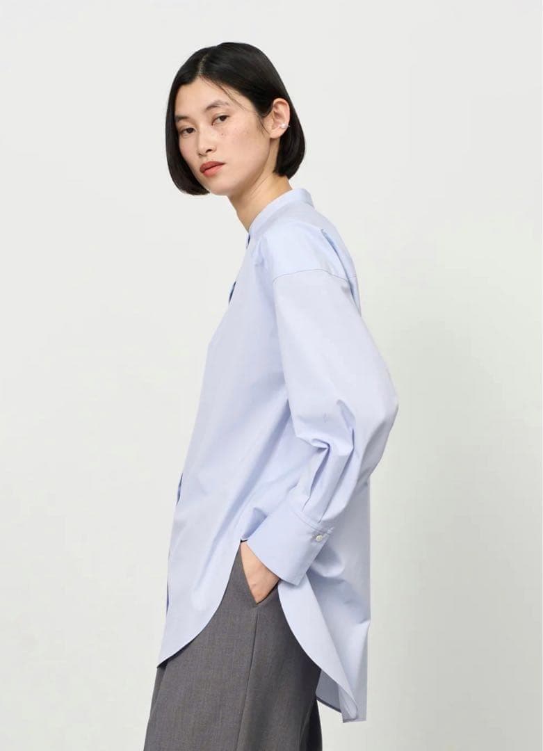 【美品】ソージュ バンドカラー ロングシャツ ワイド ライトブルー