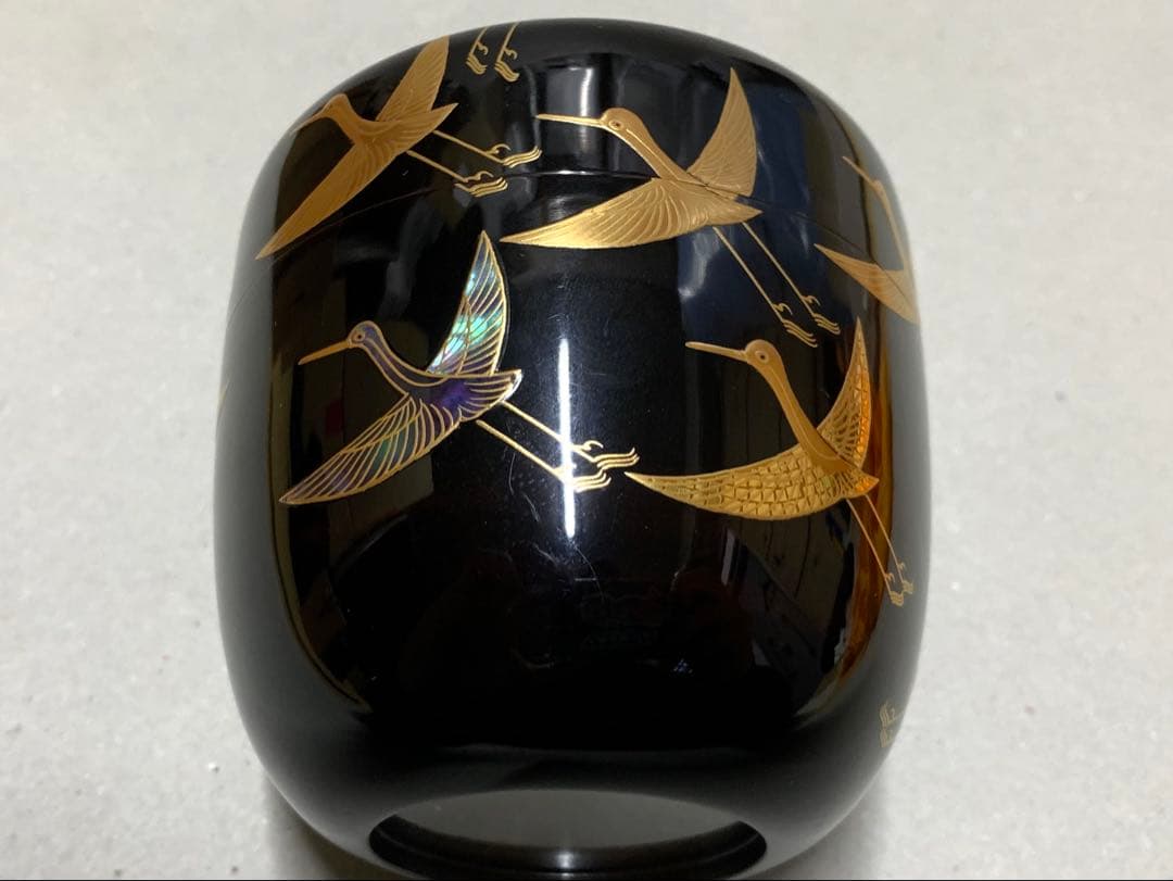 群鶴 内銀溜塗 内銀 棗 大棗 茶道具 茶器 蒔絵 青貝 螺鈿