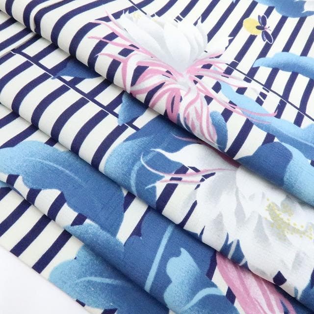 Y3111◆美品 洗える夏着物 撫松庵謹製 薄物 月下美人 蛍 浴衣